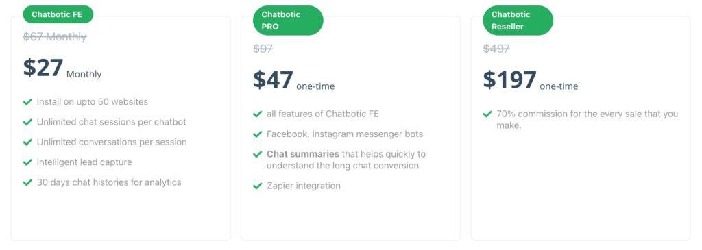ChatBotic Review - Instantly Supercharge Your Website's Engagement chatbotic pricing and upsells